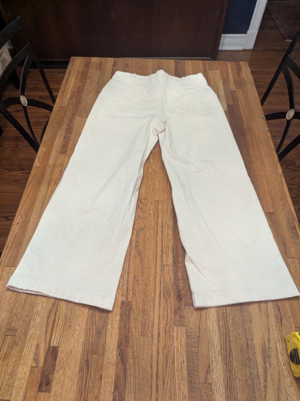 Cream Denim Silver Button Fly High Waisted Wide Leg Flattering Pants Sonoma SZ16 - Picture 5 of 8